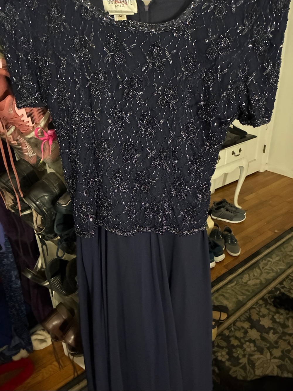 Bridal/Bride’s Mother Navy Beaded Short Sleeve Dress BRILLANTE J. A. Size XL